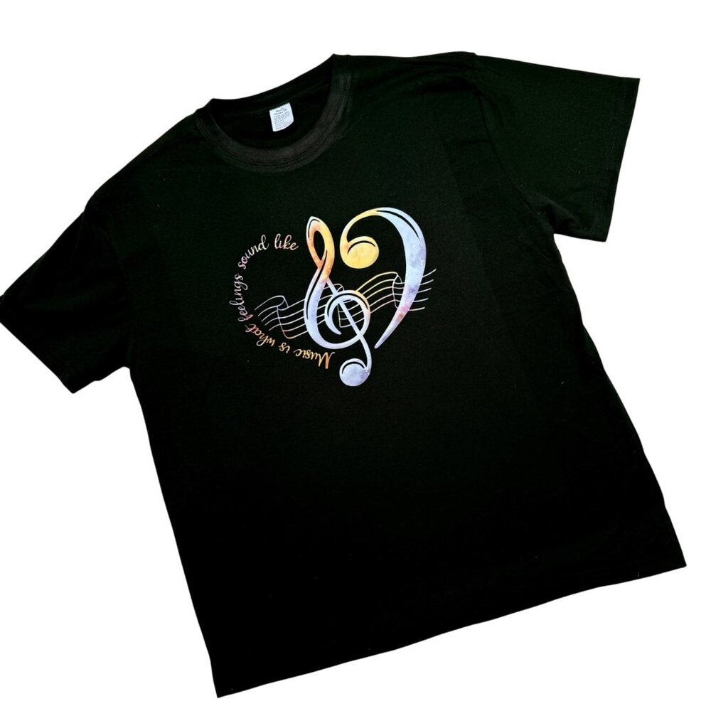 Music Note T Shirt Womens 2XL Black Cotton Music is What Feelings Sound Like Tee